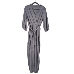 Fraiche by J Jumpsuit Gray Button Front Wide‎ Leg Belted Size L